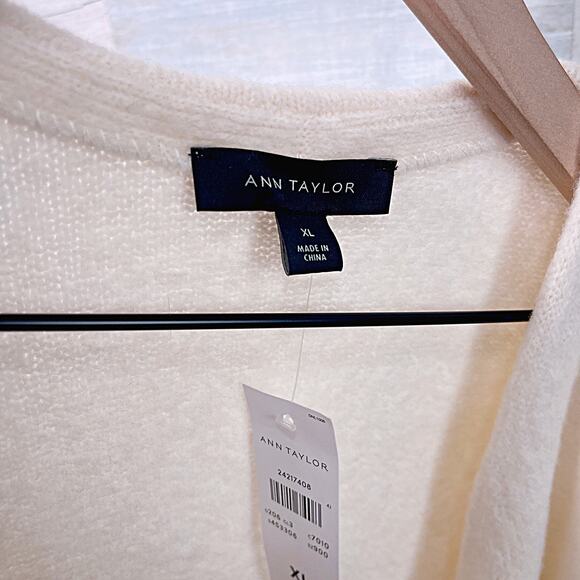 ANN TAYLOR Tie Wrap Sweater Cream Long Sleeve Stretchy Womens XL - Picture 6 of 6